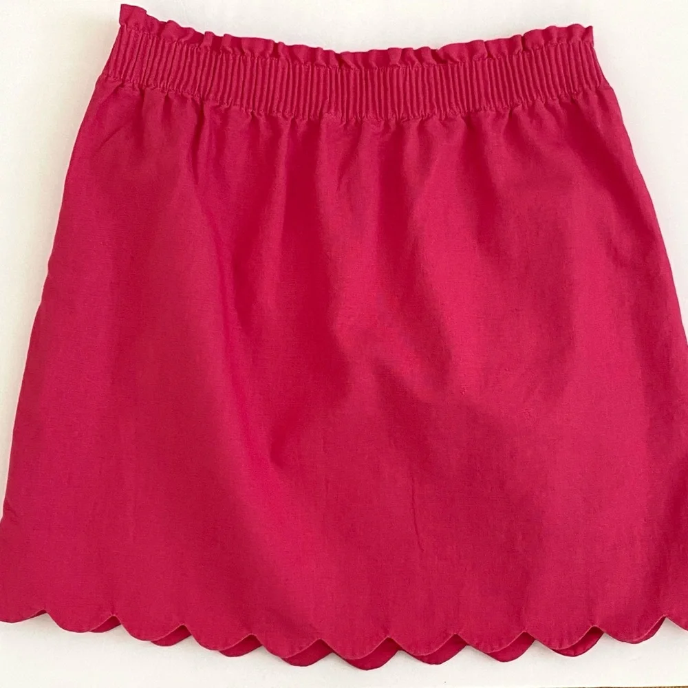 J.Crew Factory Skirt Linen Blend Pink Scallop Hem Size 4 Mini Preppy Summer
